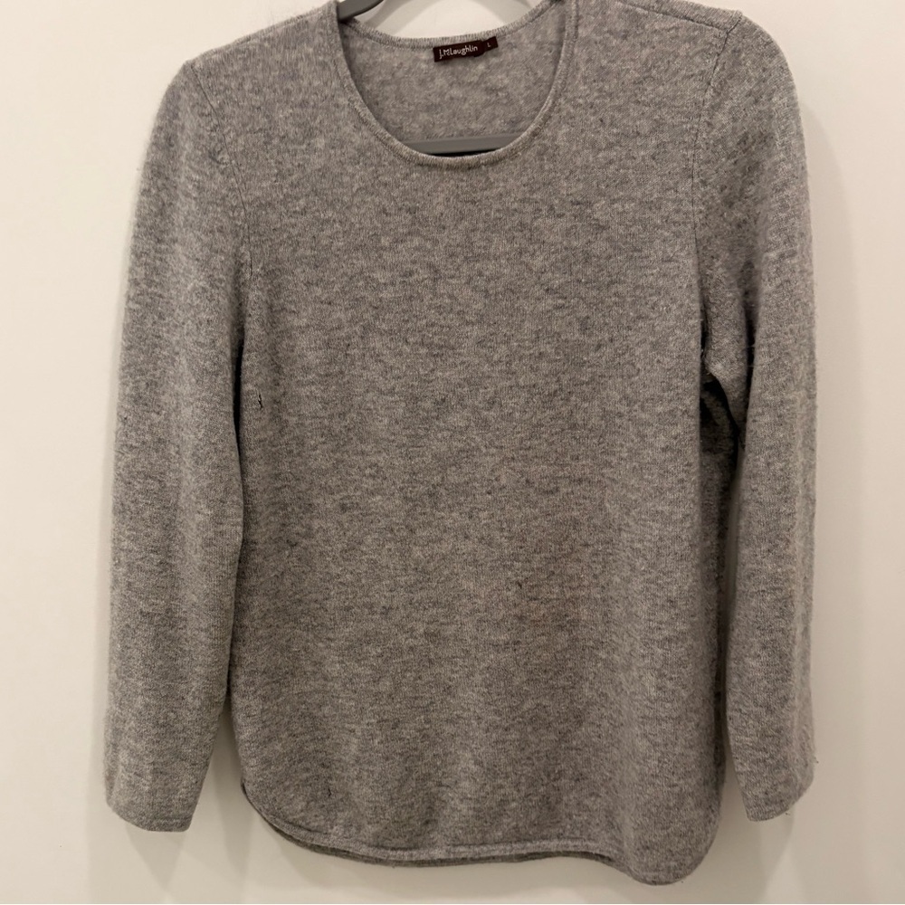 J. Mclaughlin Women Grey Cashmere Crew Neck Pullover Long Sleeve Sweater Size Lg